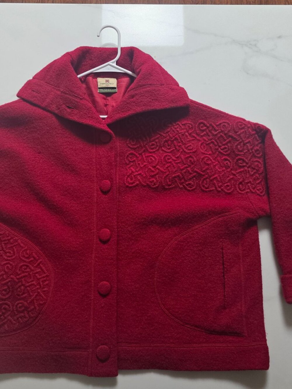 Irish Vintage Wool Red Womans Jacket Coat Embroidery